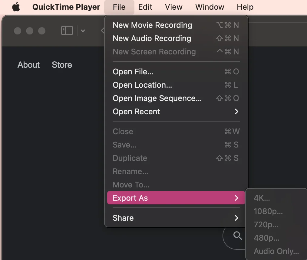 QuickTime Player 导出 MP4