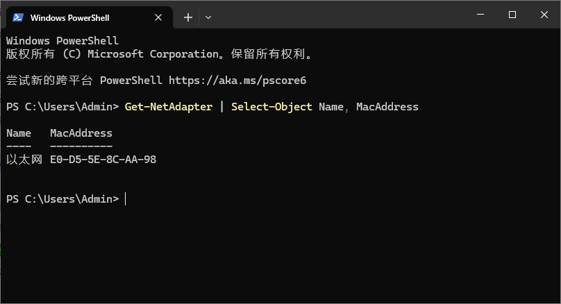 PowerShell 查看 MAC 地址