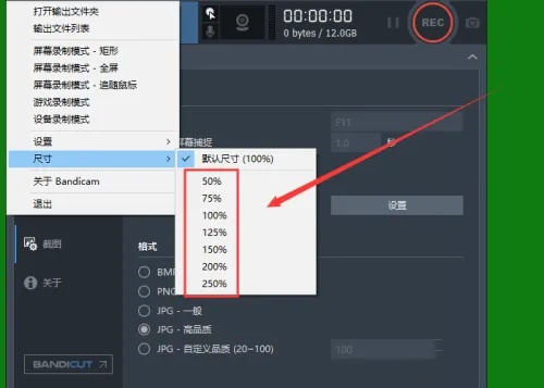 选择录制尺寸