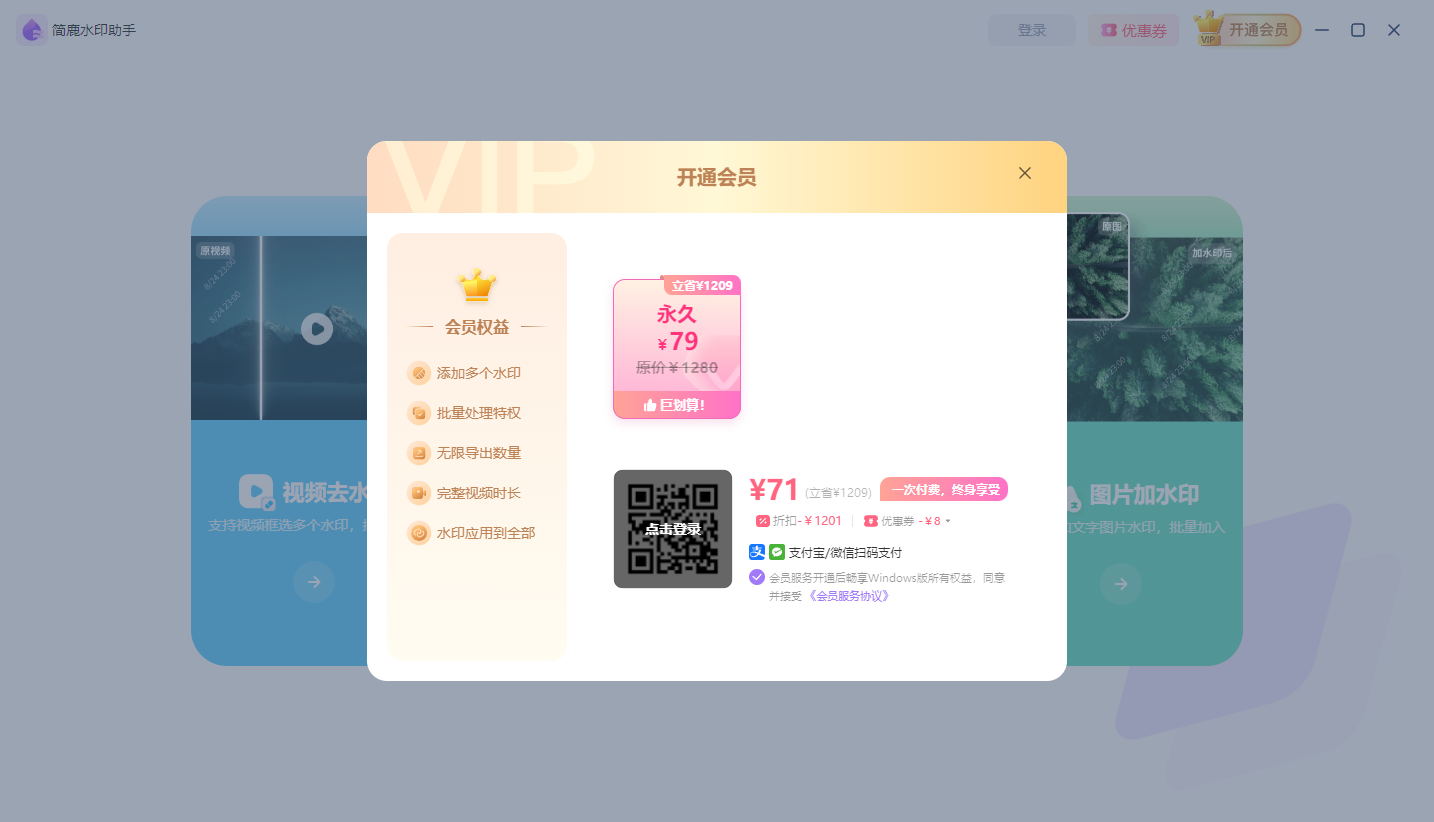 支付购买永久会员