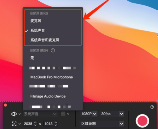 选择录制系统音频