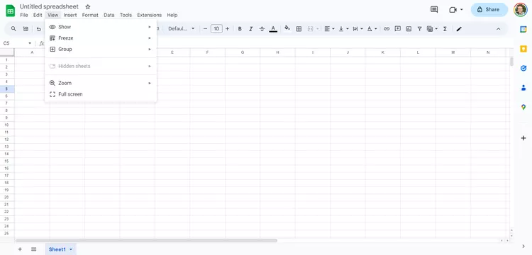 Google Sheets 全屏
