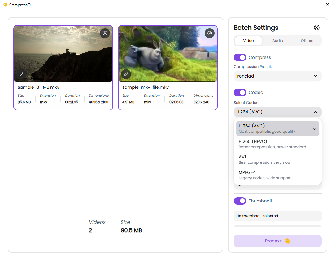 选择不同的压缩参数