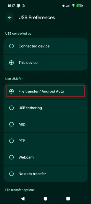 选择文件传输模式