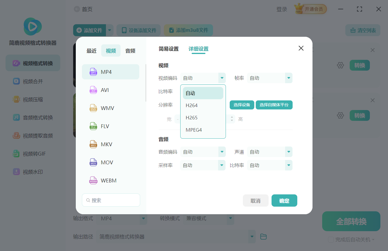 设置视频编码类型