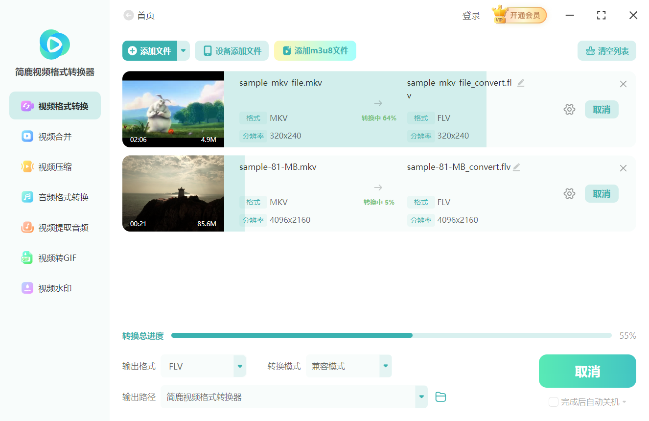 开始转换 MKV 为 FLV