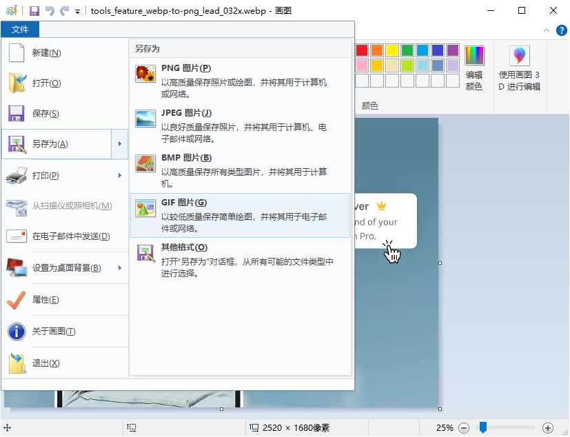 使用画图工具转换 WebP 为 GIF 动画