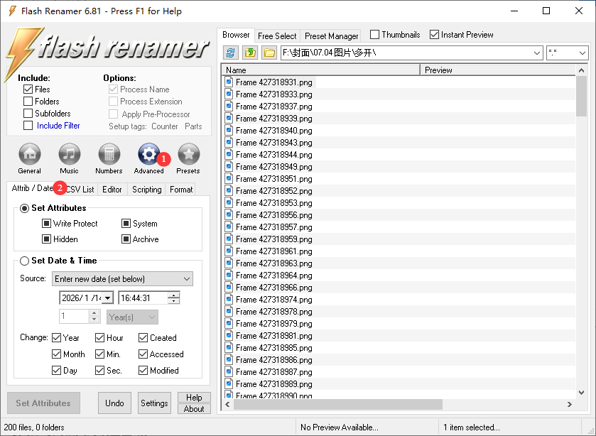选择属性/日期选项