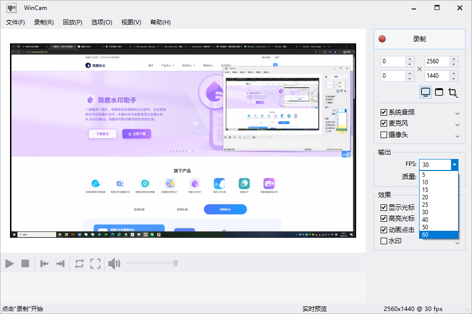 选择录制帧率