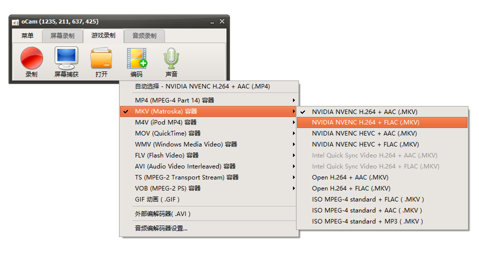 oCam 录制 MKV 视频