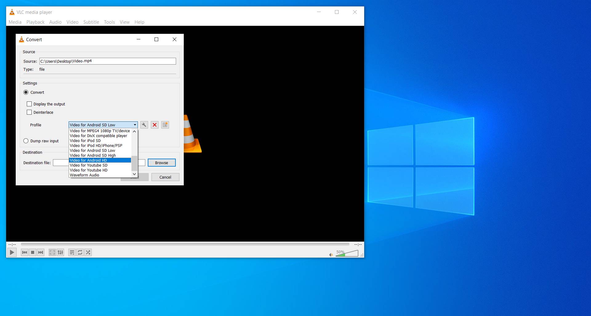 使用 VLC 播放器压缩视频步骤二