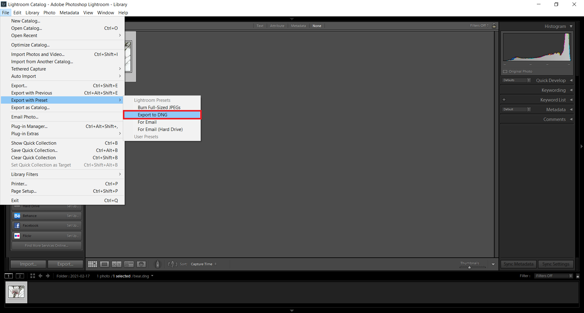 使用 Adobe Lightroom 转换 CR2 为 JPG