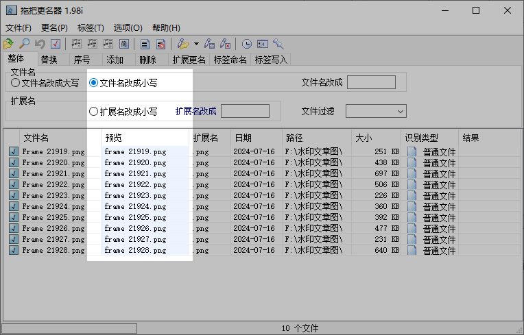勾选文件名改成小写