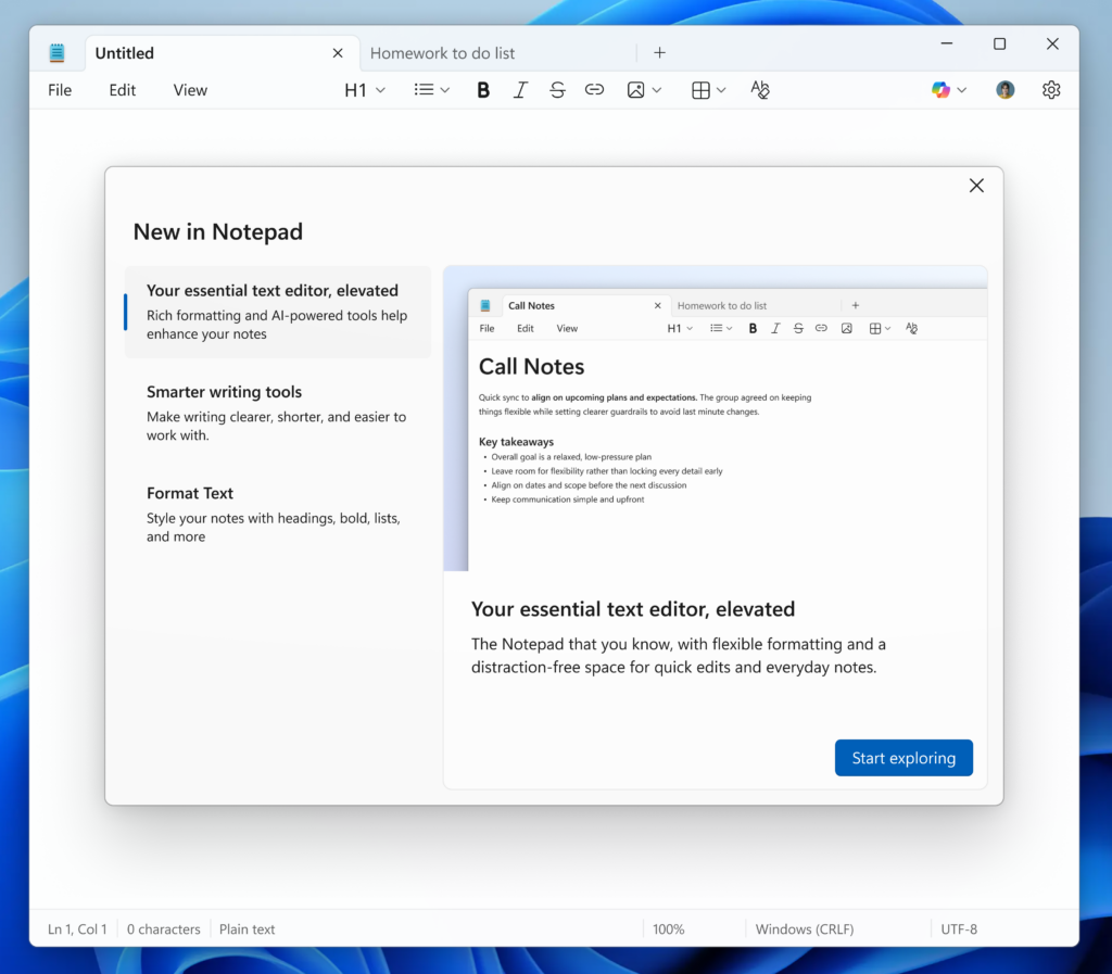 记事本欢迎页面