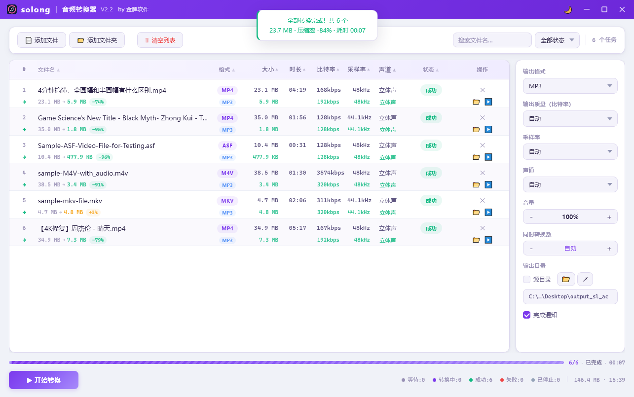 开始转换视频为 MP3