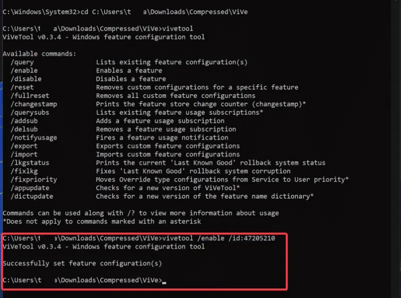 ViVeTool 命令启用新开始菜单功能