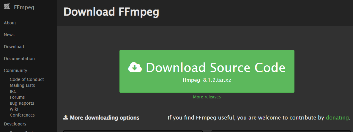 下载 FFmpeg 编译版本