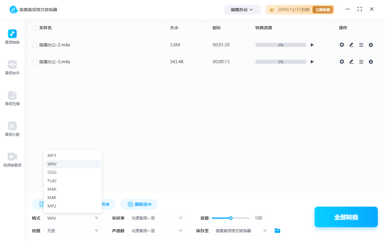 设置 WAV 输出格式