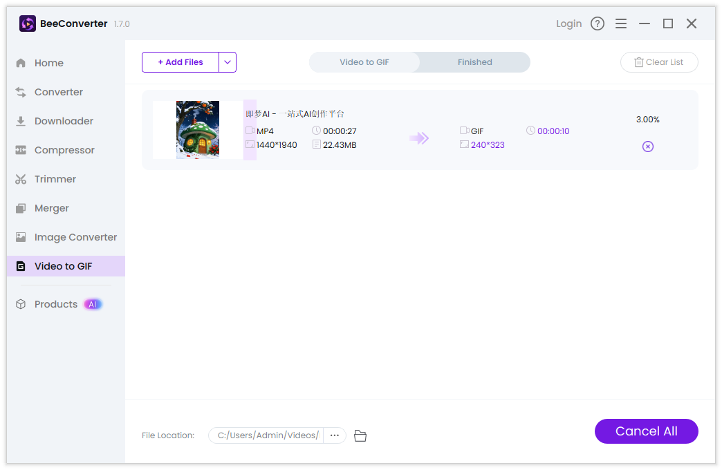 开始转换 MP4 为 GIF