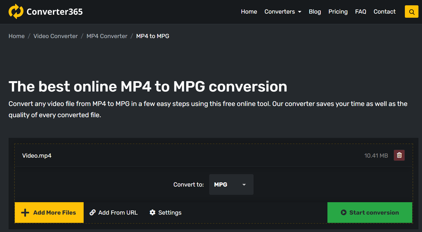 在线转换 MPG 视频为 MP4 步骤二