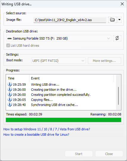 开始写入 Windows 镜像