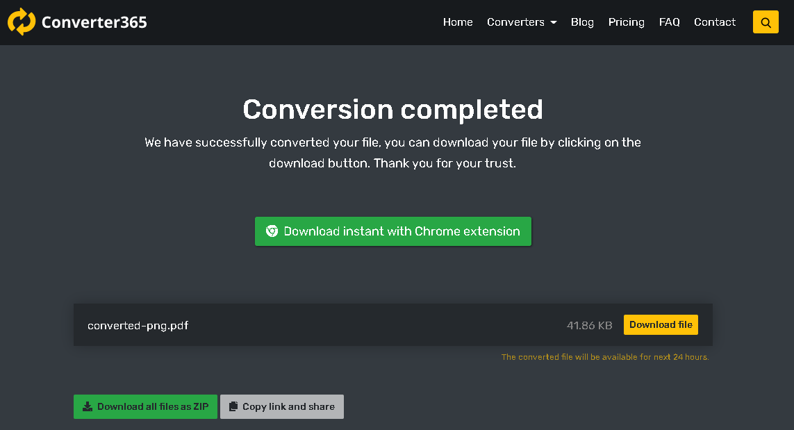 Converter365 的在线 PNG 转 PDF 步骤二