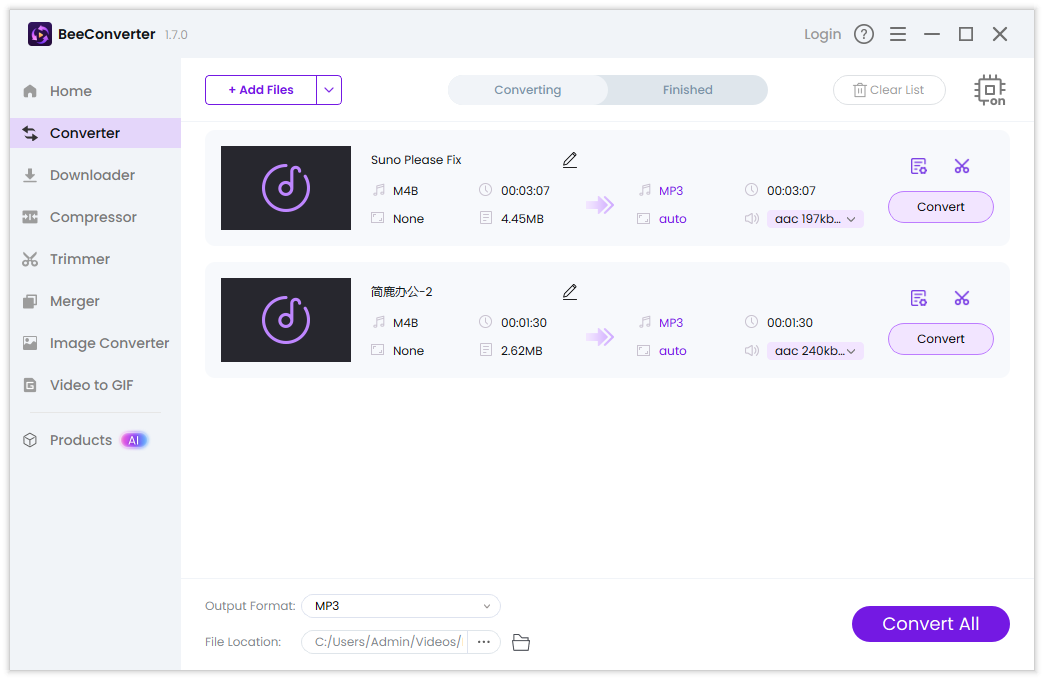 BeeConverter 转换 M4B 为 MP3