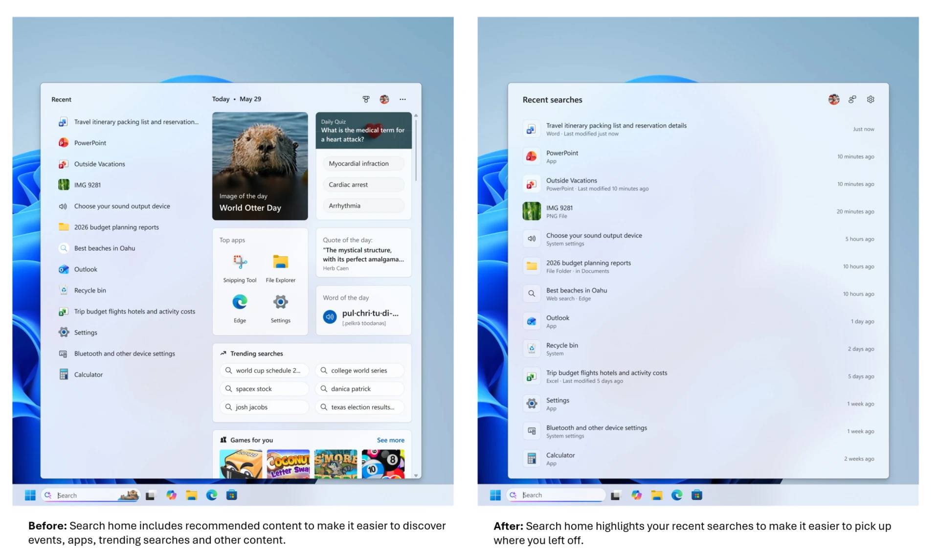 Windows 11 搜索菜单改进