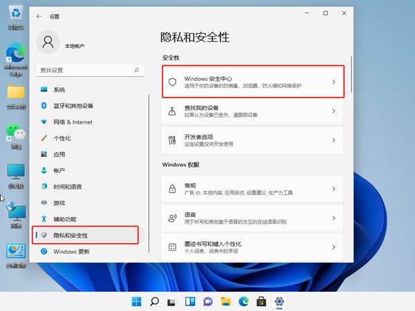 选择隐私和安全性功能