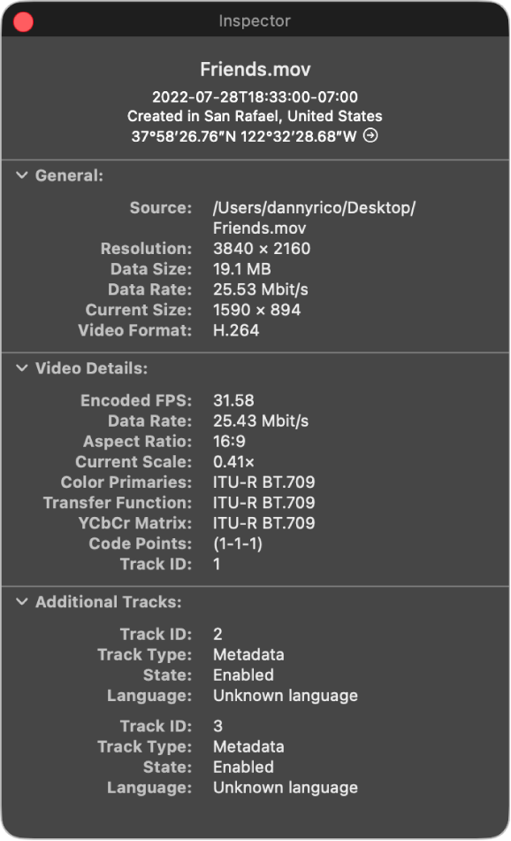 QuickTime Player 查看视频信息