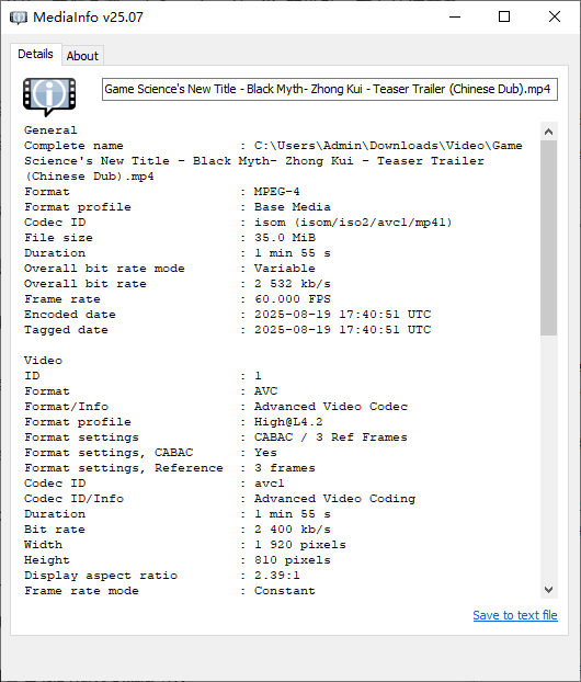 MediaInfo 查看视频信息