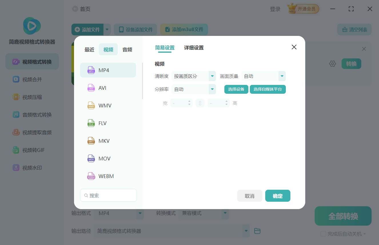 选择 MP4 输出格式