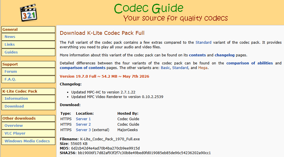 下载 K-Lite Codec Pack