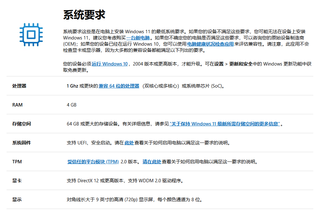 Windows 11 硬件要求
