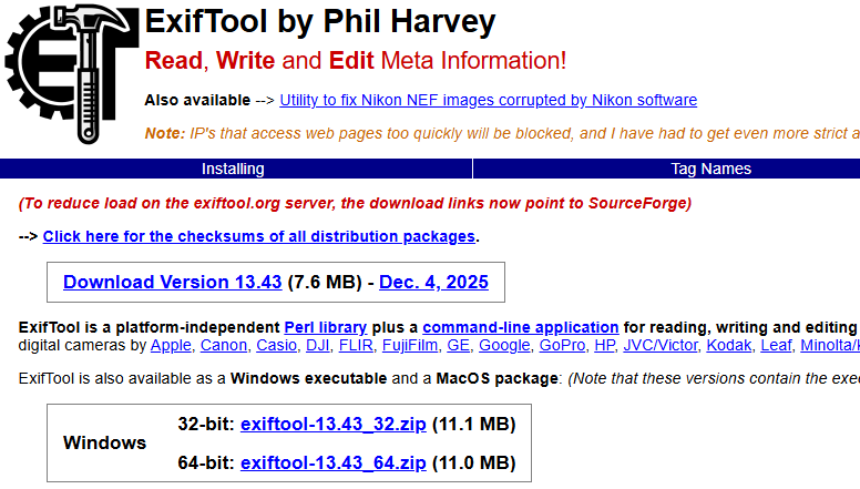 ExifTool 下载