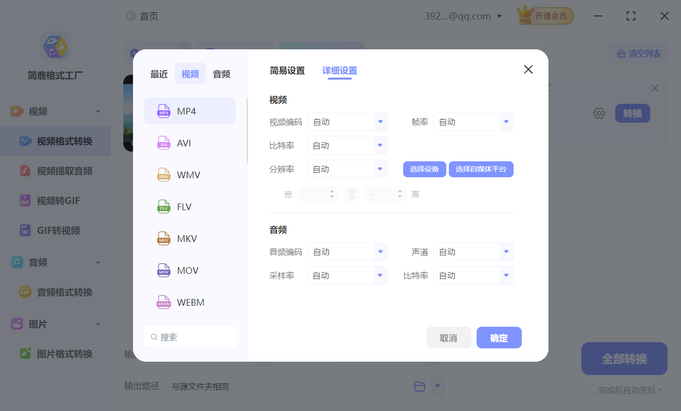 选择 MP4 输出格式